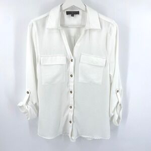 Fred‎ & David White Button Down Shirt Size S Beachy Coastal Neutral